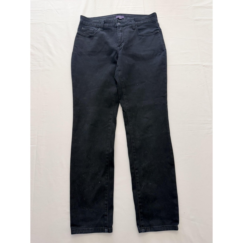 NYDJ Straight Jeans Womens 8P Black Dark Wash Mid Rise Stretch 31x27.5 Denim USA